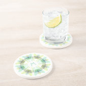 Dessous De Verre En Grès Modern Retro Monogram Initial Green Gray Whimsical (Côté)