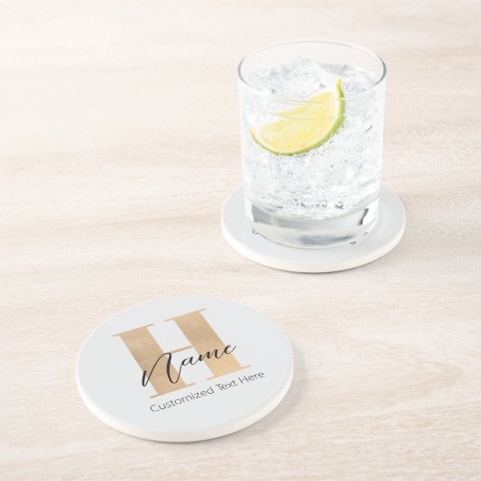 Dessous De Verre En Grès Moderne Monogramme Initiale H & Nom Personnalisé (Côté)