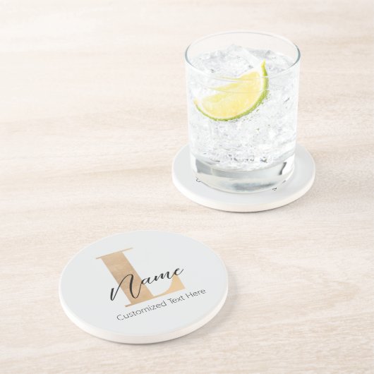 Dessous De Verre En Grès Moderne Monogramme Initiale L & Nom Personnalisé (Côté)