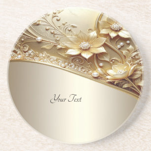 Dessous De Verre En Grès Moderne Orné Fleur Or avec Perles en Grès