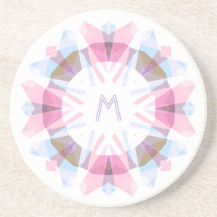 Dessous De Verre En Grès Moderne Rétro Monogramme Initial Rose Bleu Fantais