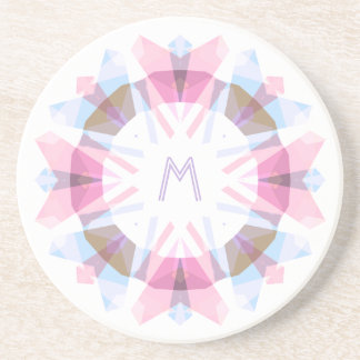 Dessous De Verre En Grès Moderne Rétro Monogramme Initial Rose Bleu Fantais