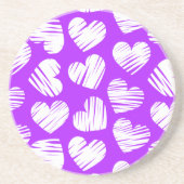 Dessous De Verre En Grès Moderne violet blanc Doodled Heart Valentine's Day (Devant)