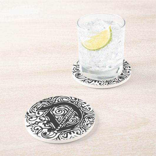 Dessous De Verre En Grès Monarchie Noir "D" (Côté)