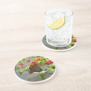 Dessous De Verre En Grès Monarque papillon sur Buddleia rouge