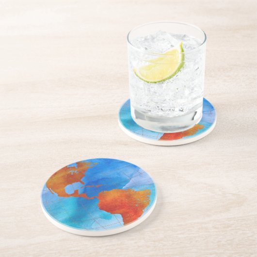 Dessous De Verre En Grès Monde aquarelle (Côté)