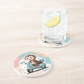 Dessous De Verre En Grès Monkey driving a scooter (Côté)