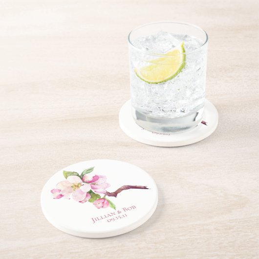 Dessous De Verre En Grès Monograme de Pink and White Apple Blossom (Côté)