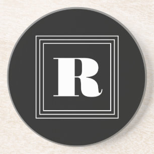 Dessous De Verre En Grès Monogramme 3 cadres Noir & Blanc