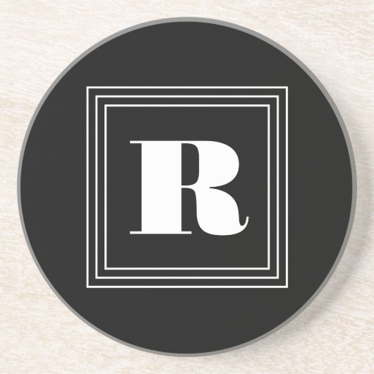 Dessous De Verre En Grès Monogramme 3 cadres | Noir & Blanc (Devant)