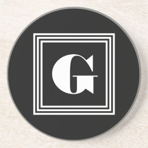 Dessous De Verre En Grès Monogramme 3 trames en gras Noir et blanc