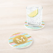 Dessous De Verre En Grès Monogramme à rayures aquarelles or (Côté)