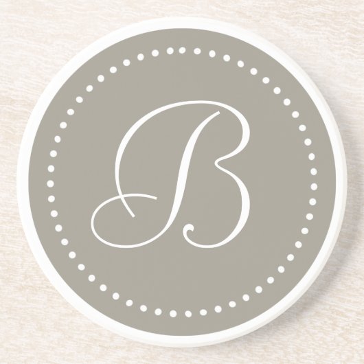 Dessous De Verre En Grès Monogramme Aluminium Rond/Bordure à points blancs (Devant)