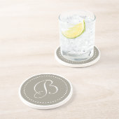 Dessous De Verre En Grès Monogramme Aluminium Rond/Bordure à points blancs (Côté)