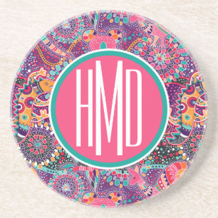 Dessous De Verre En Grès Monogramme animal du motif   de style ethnique