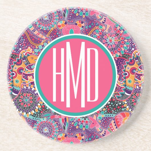 Dessous De Verre En Grès Monogramme animal du motif | de style ethnique (Devant)