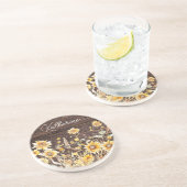 Dessous De Verre En Grès Monogramme Aquarelle Tournesol jaune bois (Côté)