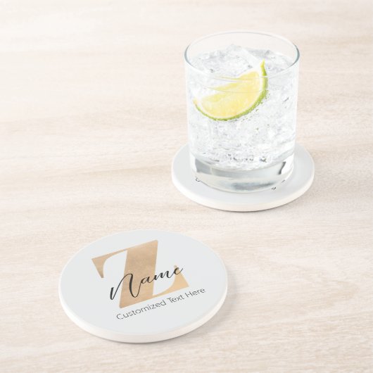 Dessous De Verre En Grès Monogramme avec initiale Z et nom personnalisé (Côté)