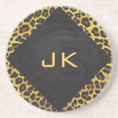 Dessous De Verre En Grès Monogramme avec léopard Brown et jaune (Devant)