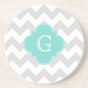 Dessous De Verre En Grès Monogramme blanc gris-clair de Quatrefoil d'Aqua