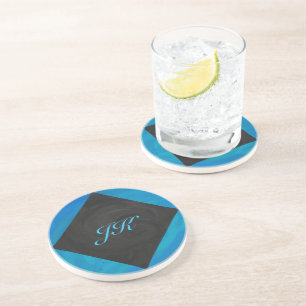 Dessous De Verre En Grès Monogramme bleu océan et noir