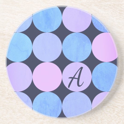 Dessous De Verre En Grès Monogramme bleu pourpre et rose des cercles (Devant)