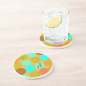 Dessous De Verre En Grès Monogramme Cercles Turquoise Bleu Vert & Orange (Côté)
