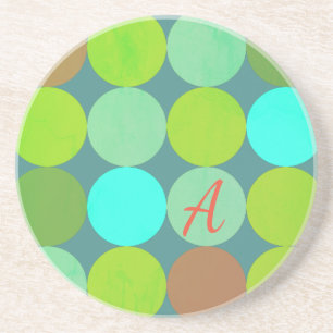 Dessous De Verre En Grès Monogramme Cercles Vert Citron Turquoise & Rouille