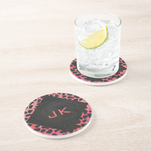 Dessous De Verre En Grès Monogramme Dalmatien Noir et Rouge