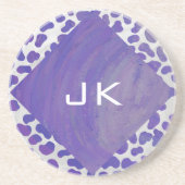 Dessous De Verre En Grès Monogramme Dalmatien violet et blanc (Devant)