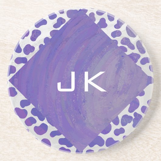 Dessous De Verre En Grès Monogramme Dalmatien violet et blanc (Devant)