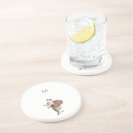 Dessous De Verre En Grès Monogramme d'aquarelle florale rose-bourgogne mode (Côté)