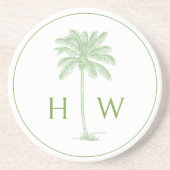 Dessous De Verre En Grès Monogramme d'arbre de palmier vert et blanc Palmet (Devant)