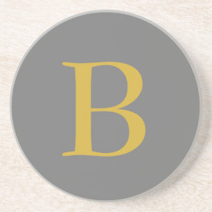 Dessous De Verre En Grès Monogramme de couleur gris or moderne Ajouter le n