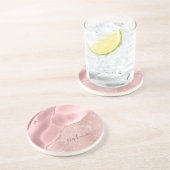 Dessous De Verre En Grès Monogramme de glam étincelant rose pâle (Côté)