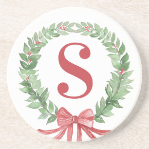 Dessous De Verre En Grès Monogramme de la couronne de Noël