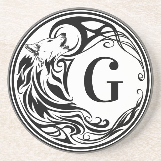 Dessous De Verre En Grès Monogramme de loup tribal (Devant)