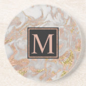 Dessous De Verre En Grès Monogramme de marbre doré Rose moderne Faux (Devant)