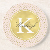 Dessous De Verre En Grès Monogramme de points de confettis de pêche et d'or (Devant)
