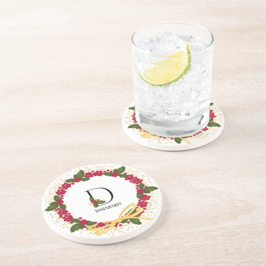 Dessous De Verre En Grès Monogramme de vacances Initial D Personnalisé (Côté)