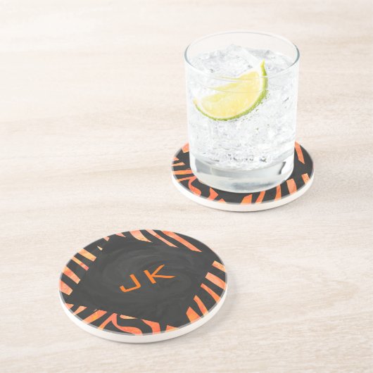 Dessous De Verre En Grès Monogramme de zèbre orange et noir (Côté)