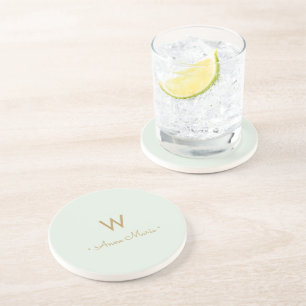 Dessous De Verre En Grès Monogramme d'or moderne Sage Green