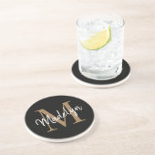 Dessous De Verre En Grès Monogramme d'or noir féminin Script élégant modern (Côté)