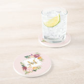 Dessous De Verre En Grès Monogramme Elegant Aquarelle Rose Floral Botanique (Côté)
