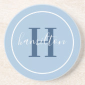 Dessous De Verre En Grès Monogramme élégant bleu rond écriture nom (Devant)