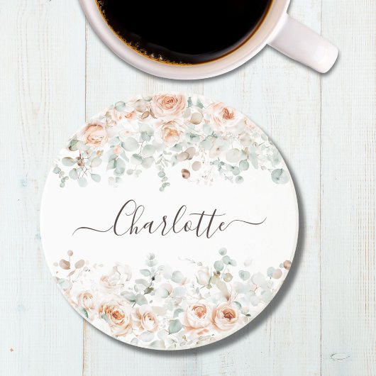 Dessous De Verre En Grès Monogramme Élégant Floral de Rose Rustique de Verd