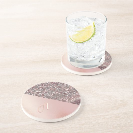 Dessous De Verre En Grès Monogramme élégant or rose (Côté)