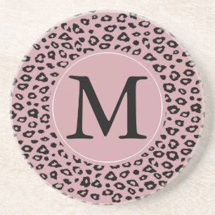 Dessous De Verre En Grès Monogramme Empreinte de léopard rose noir