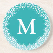 Dessous De Verre En Grès Monogramme Empreinte de léopard Turquoise (Devant)