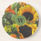 Dessous De Verre En Grès Monogramme encadré Beaux Tournesols Grès (Devant)